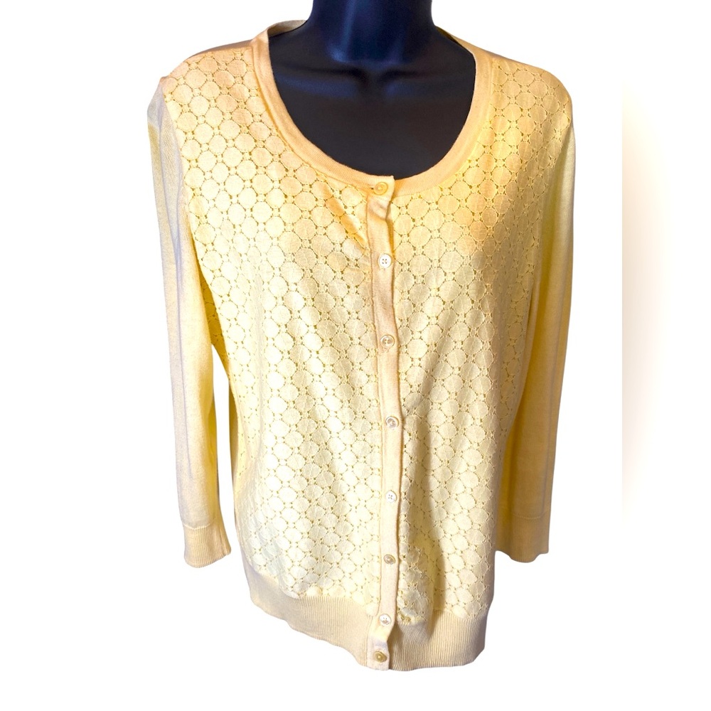 Talbots Small Lacy Yellow Button-Up Cardigan